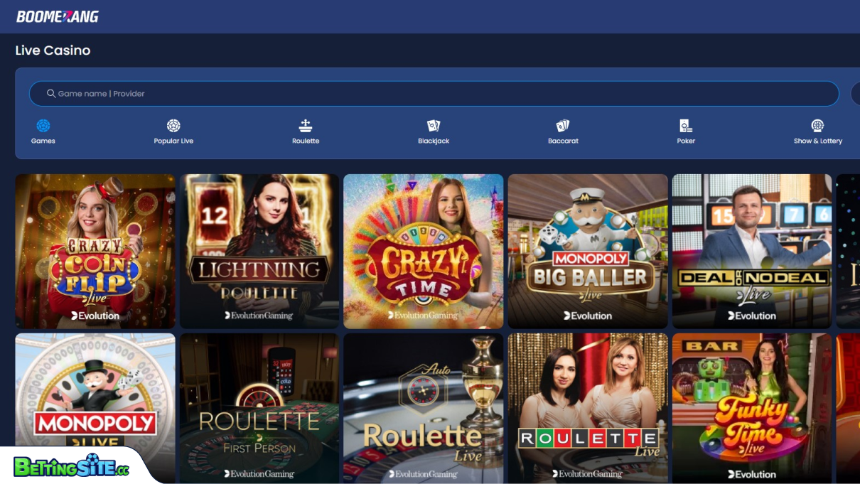 BoomerangBet live casino