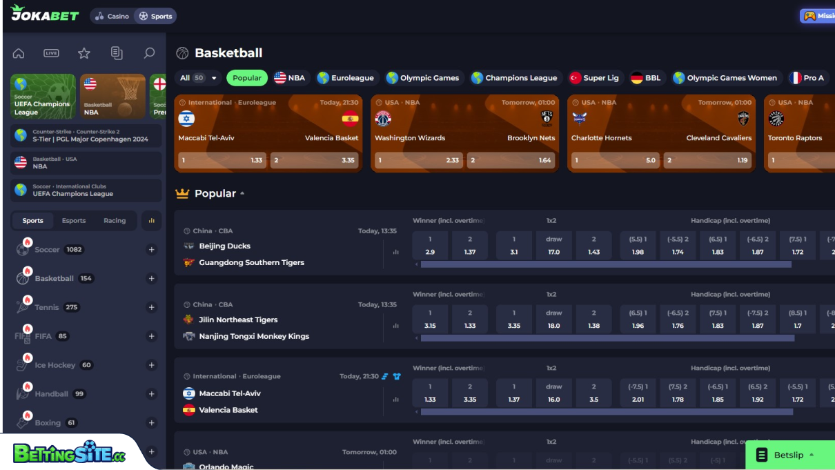 JokaBet basketball betting