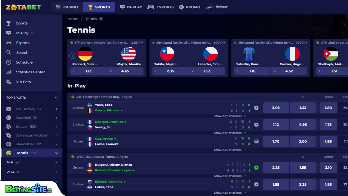 ZotaBet tennis betting