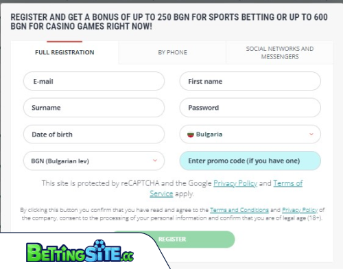 22BET betting registration