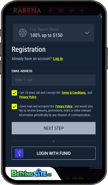 Rabona betting registration