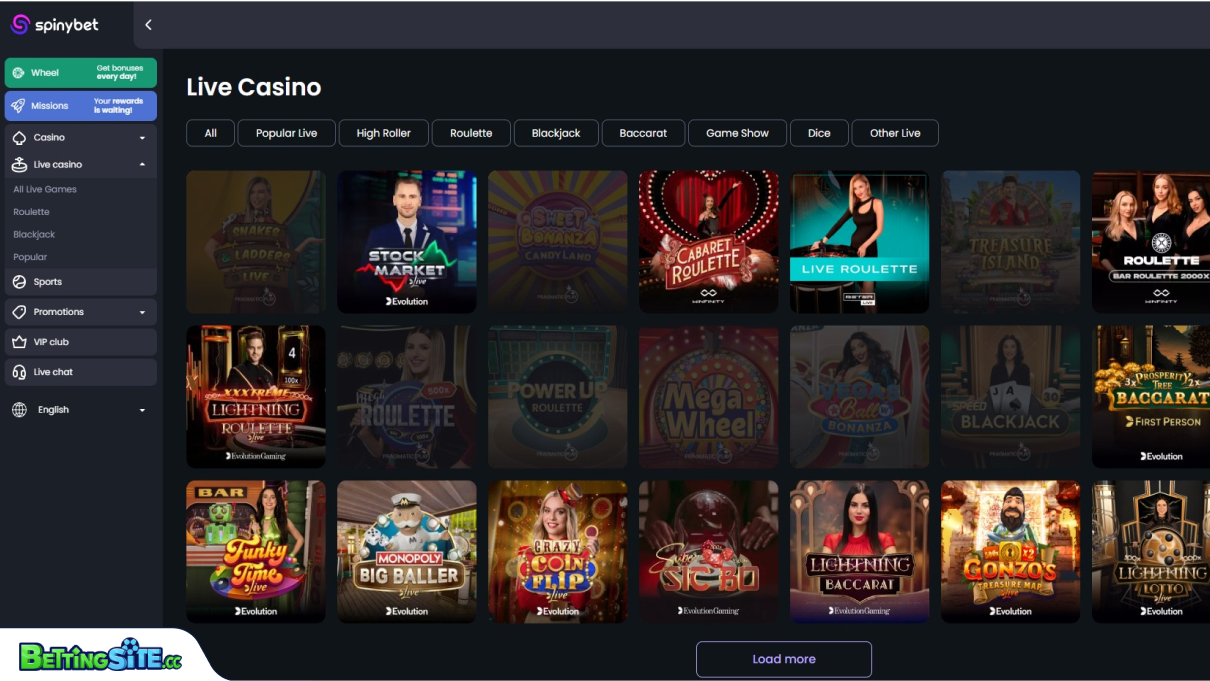 SpinyBet live casino