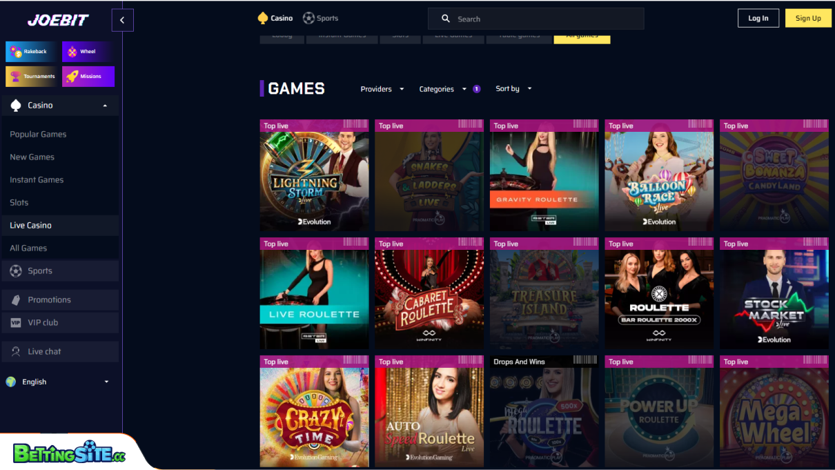 JoeBit live casino