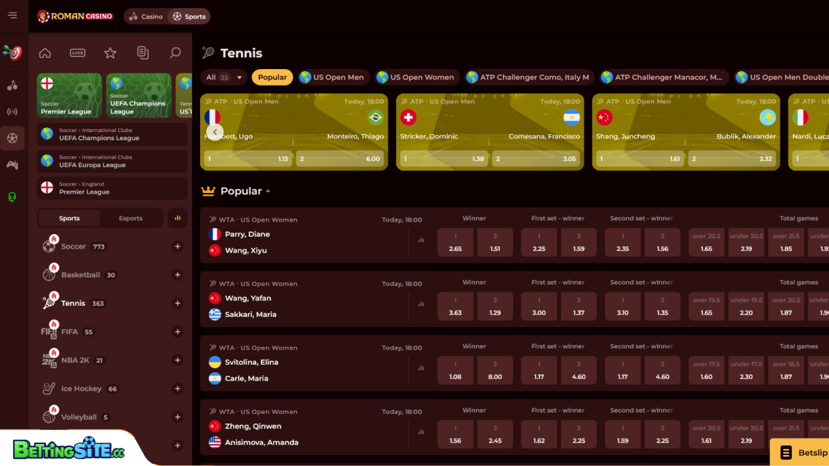 RomanCasino tennis betting