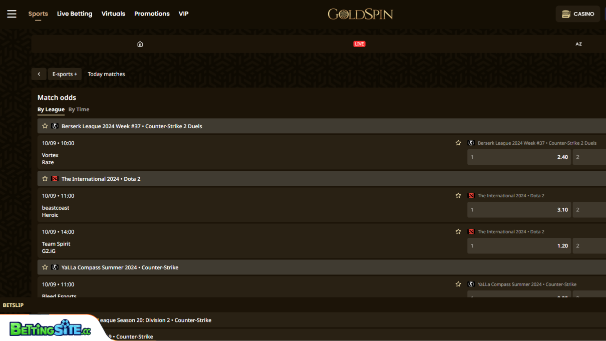 Goldspin Esport betting