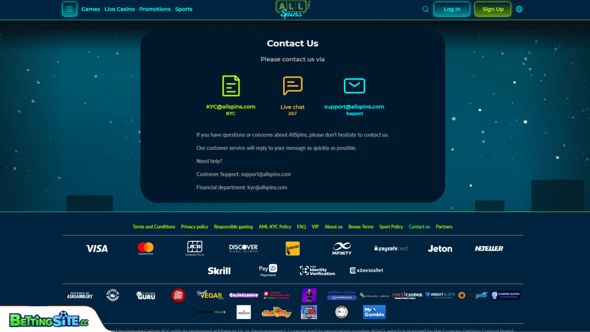 AllSpins customer support