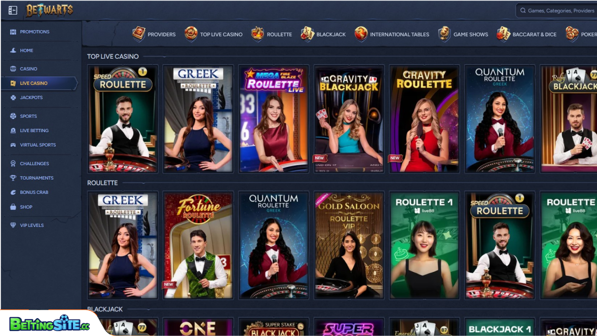 Betwarts live casino