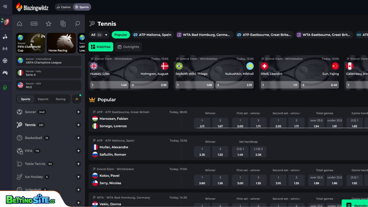 BlazingWildz tennis betting