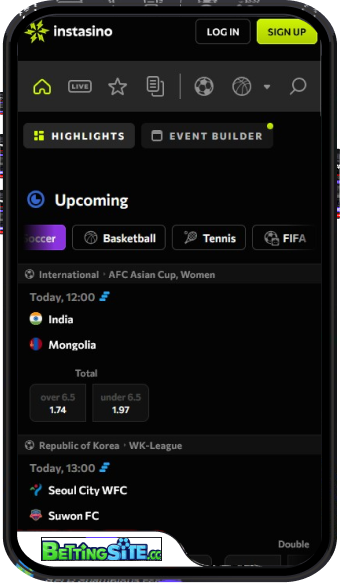 Instasino mobiele app