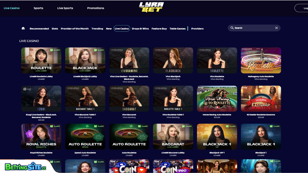LyraBet live games