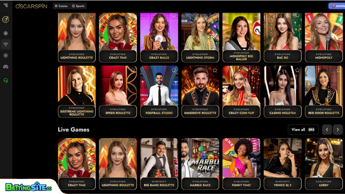 Oscarspin live games