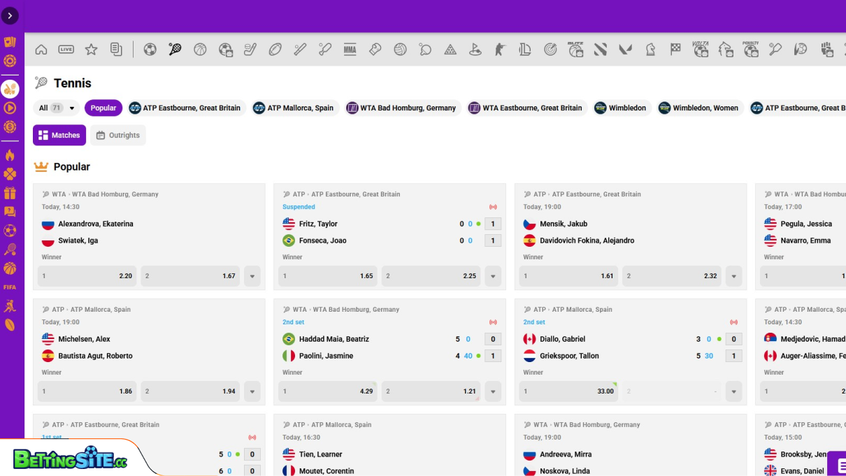 Partyspins tennis betting