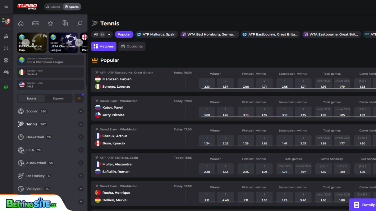 TurboWinz tennis betting