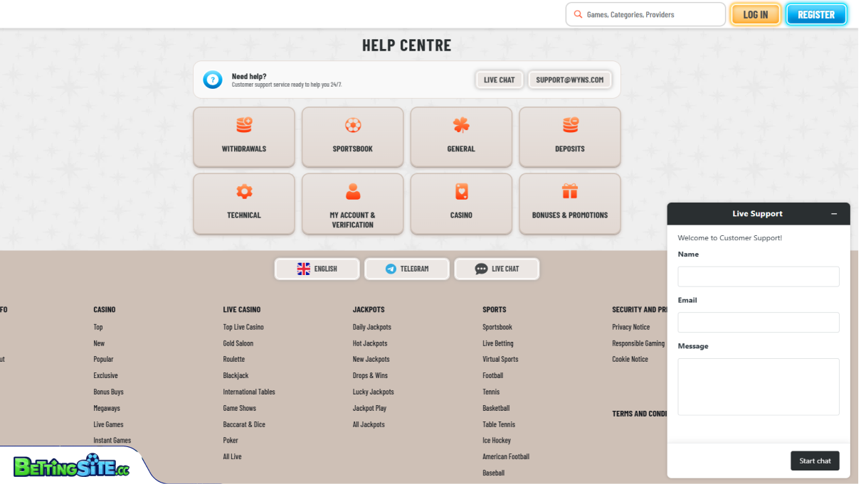 Wyns customer support