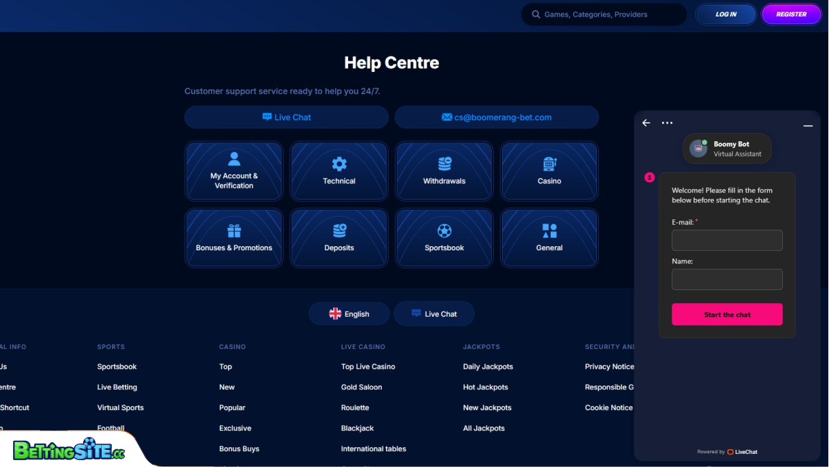 Boomerang Bet customer support