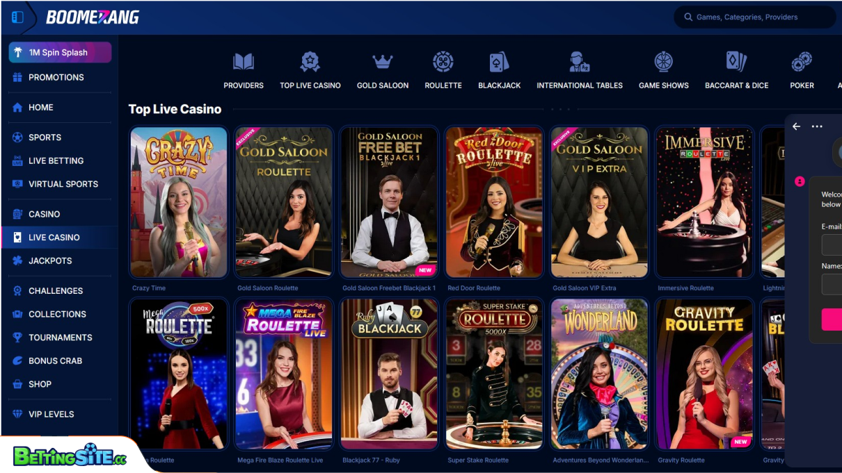 Boomerang Bet live casino