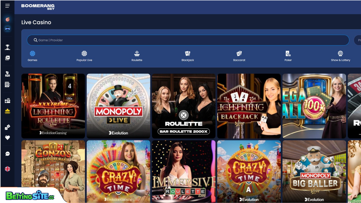 BoomerangBet live casino