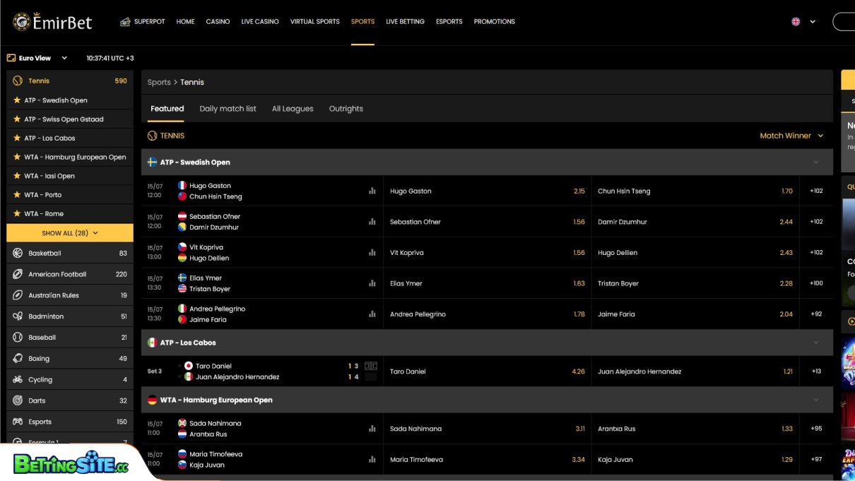 EmirBet tennis betting