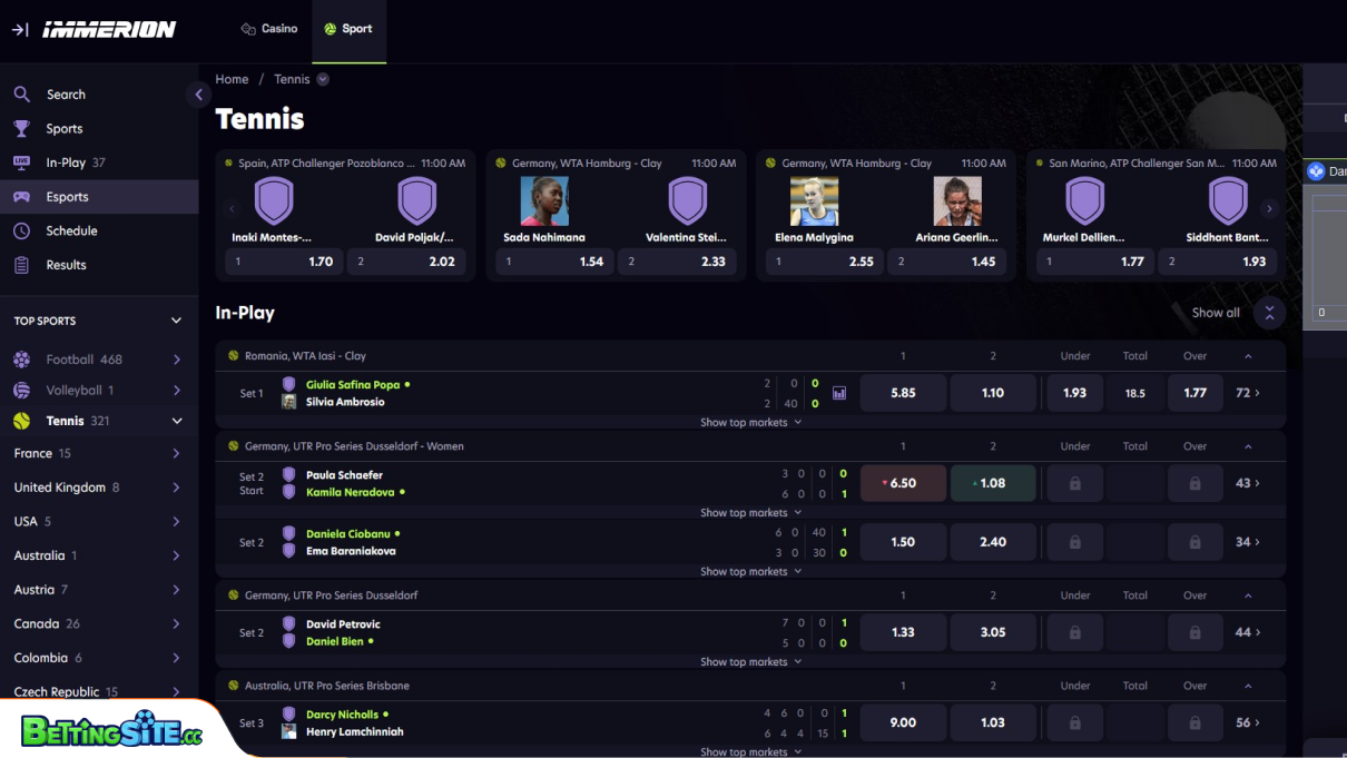 Immerion tennis betting