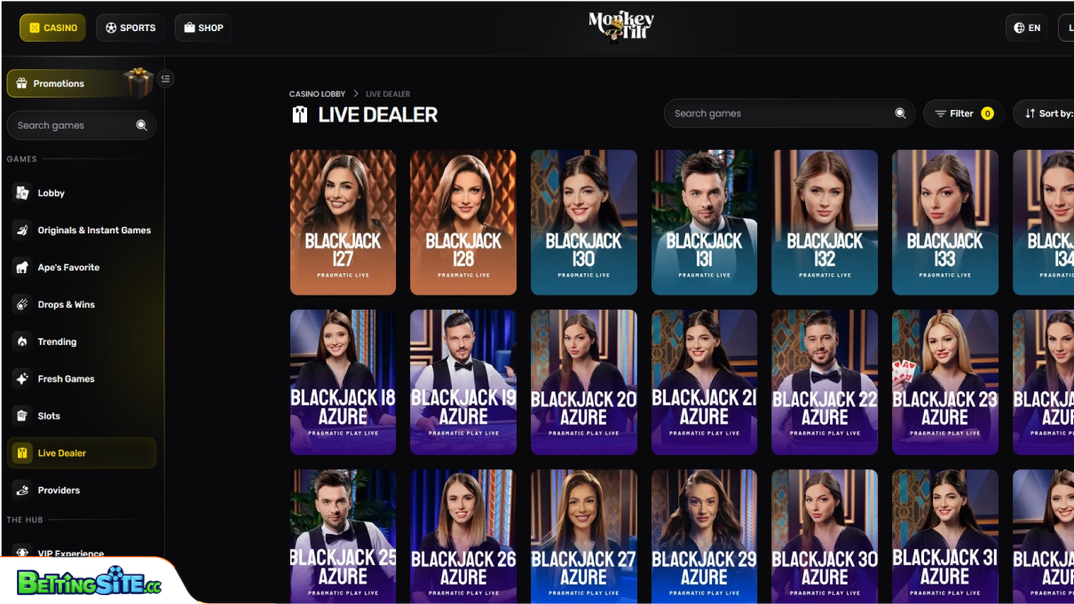 Monkey Tilt live casino