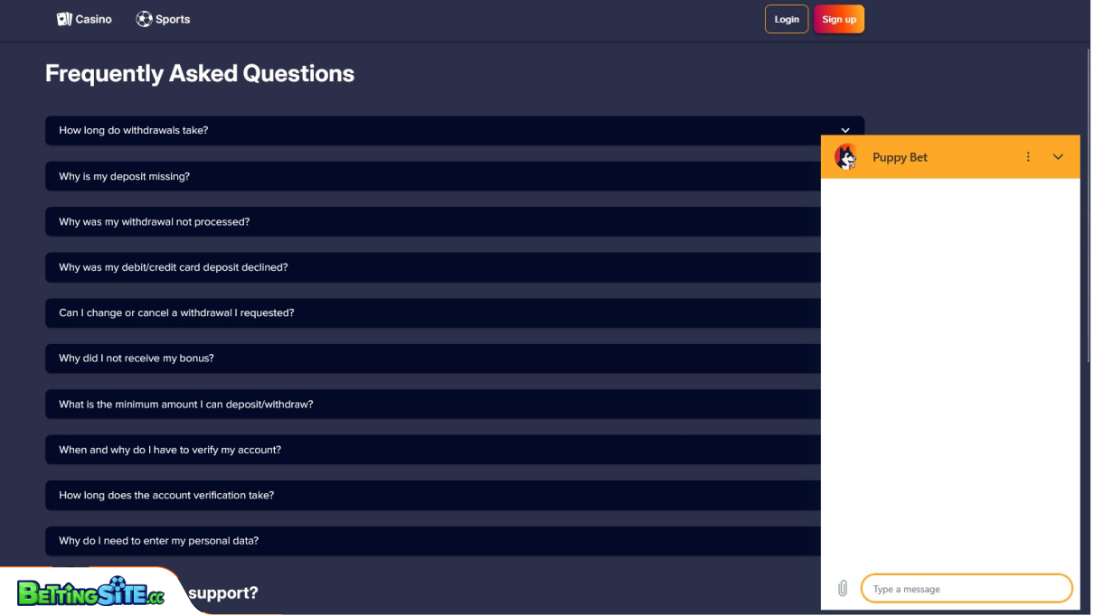 PuppyBet customer support
