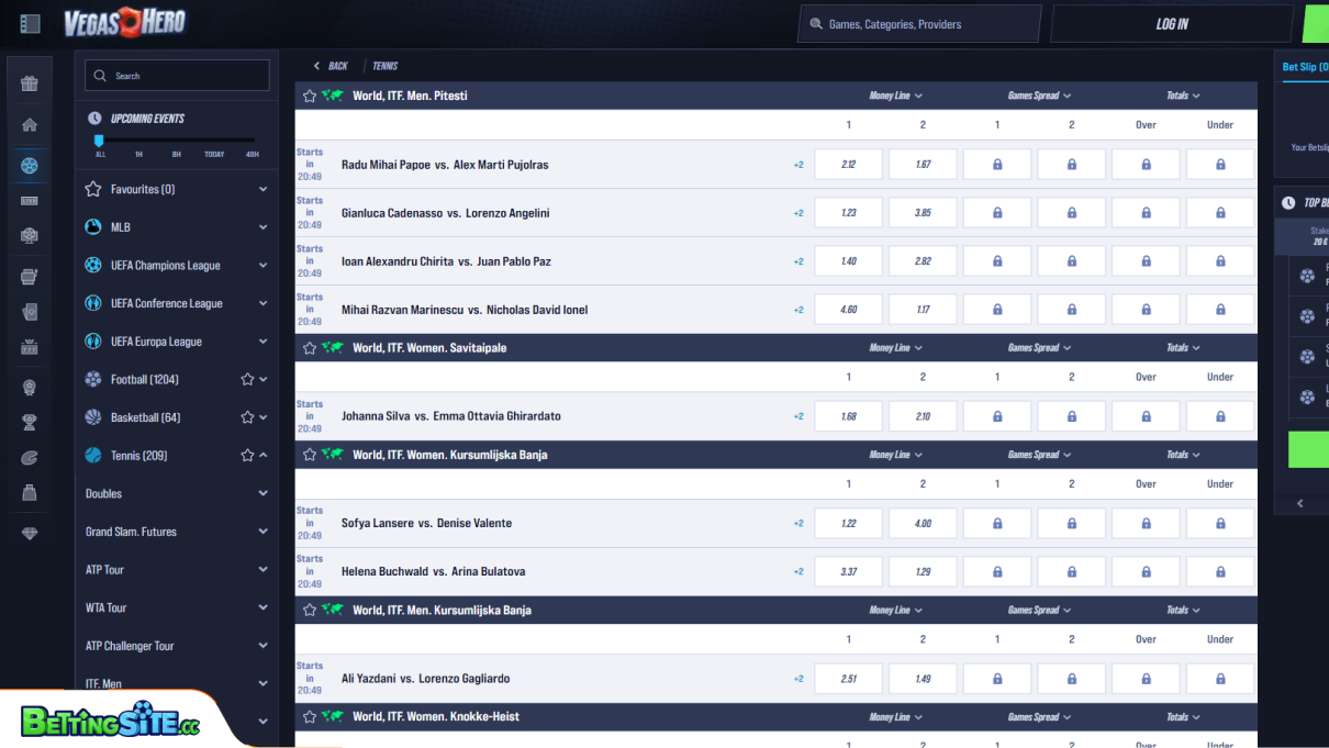 Vegas Hero tennis betting