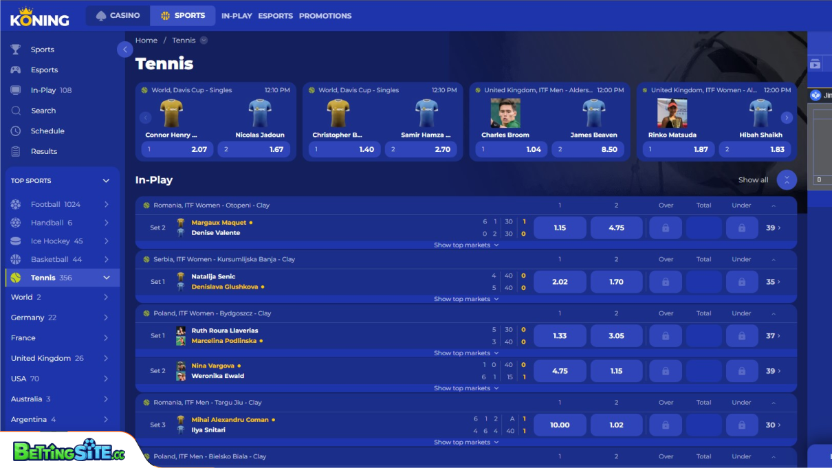 Koning Bet tennis betting