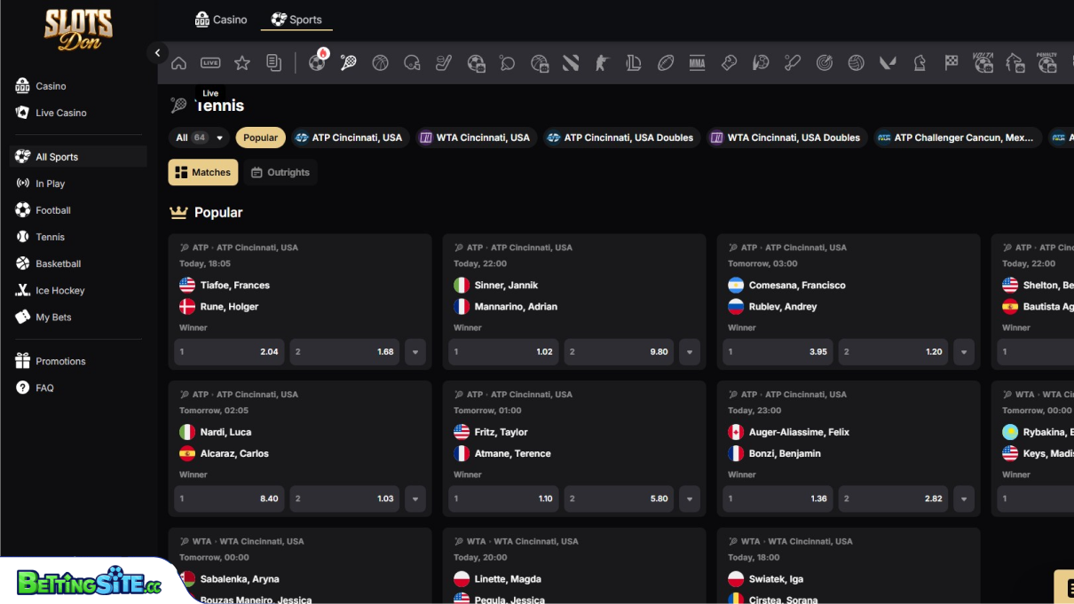 Slots Don Bet tennis betting