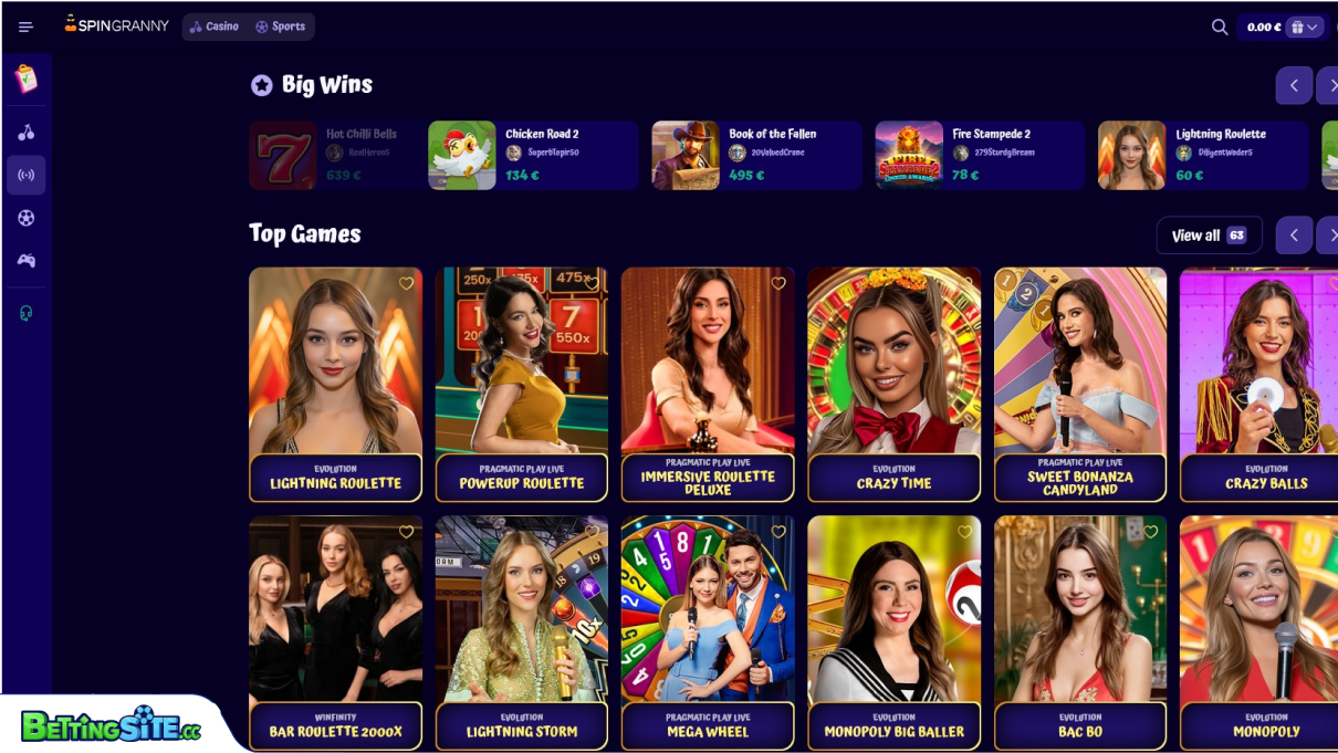 Spingranny Bet live casino