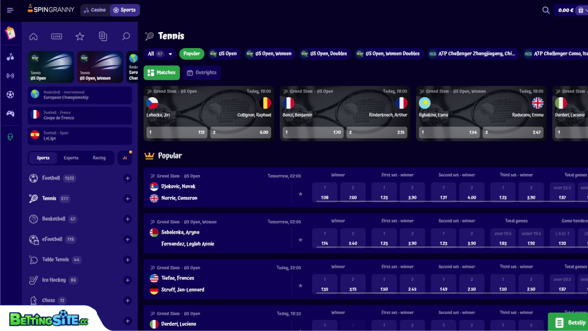 Spingranny Bet Tenniswetten