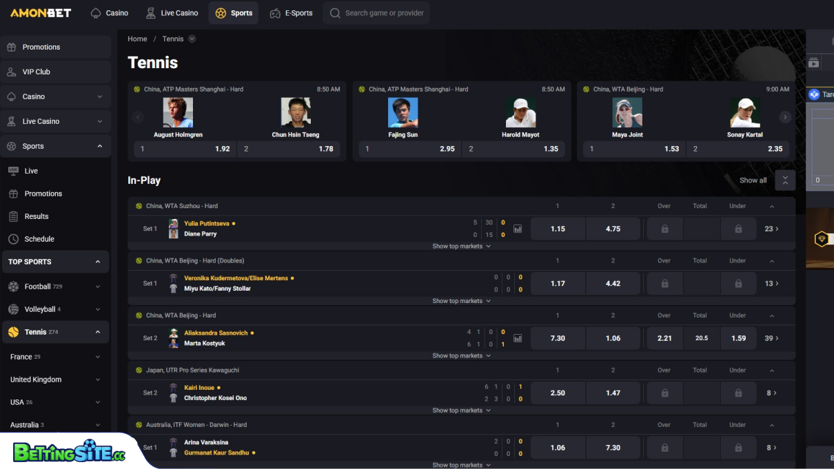 Amonbet Tennis betting