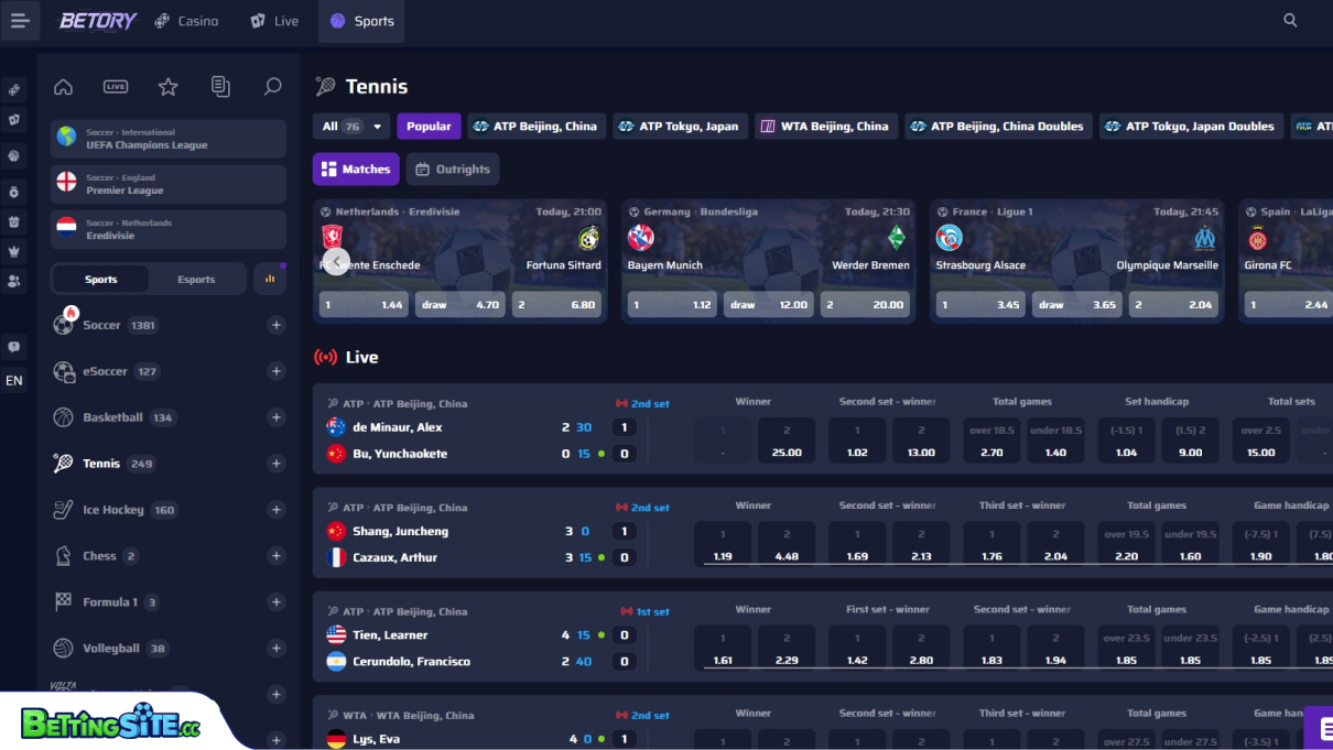 Betory tennisweddenschappen