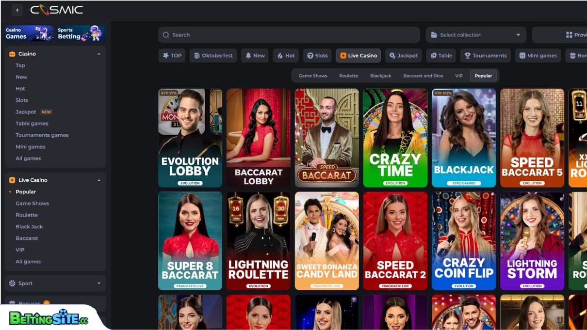 CosmicSlot live casino