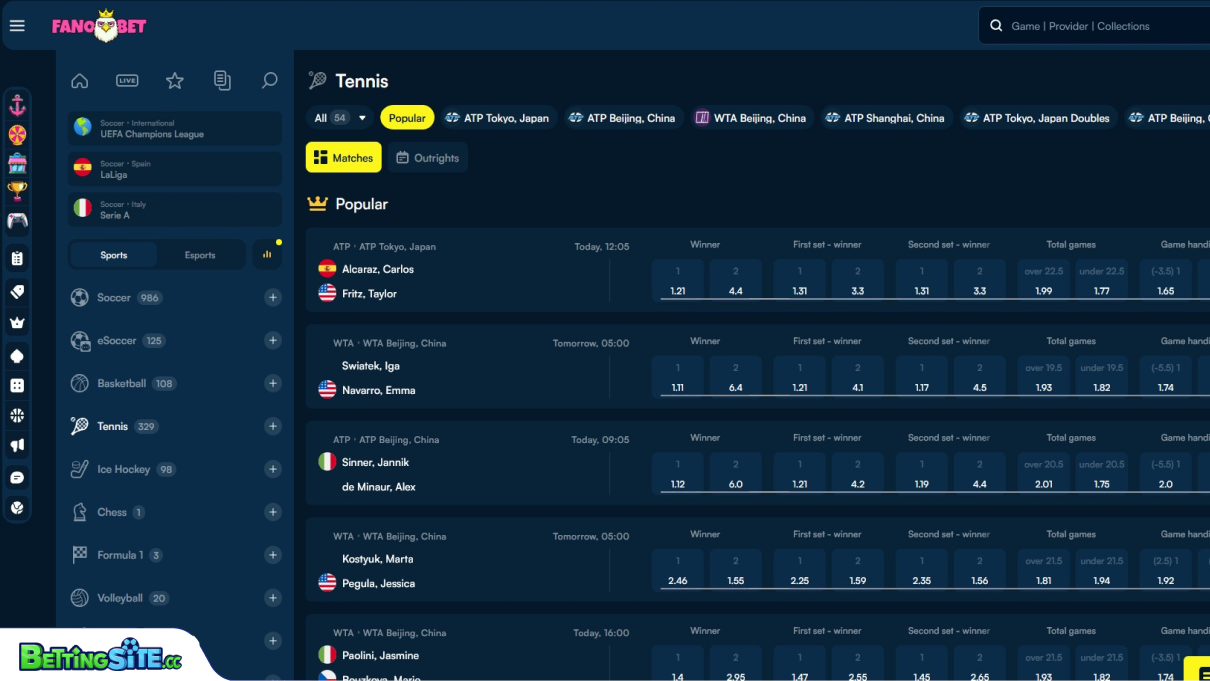 Fanobet tennisweddenschappen