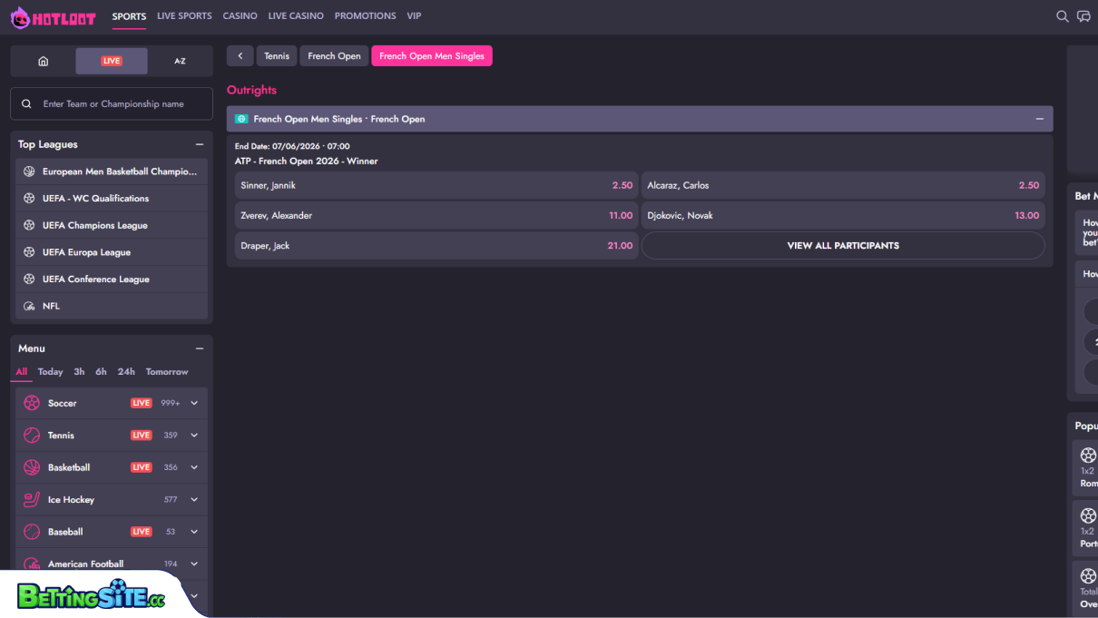 HotLoot tennisweddenschappen