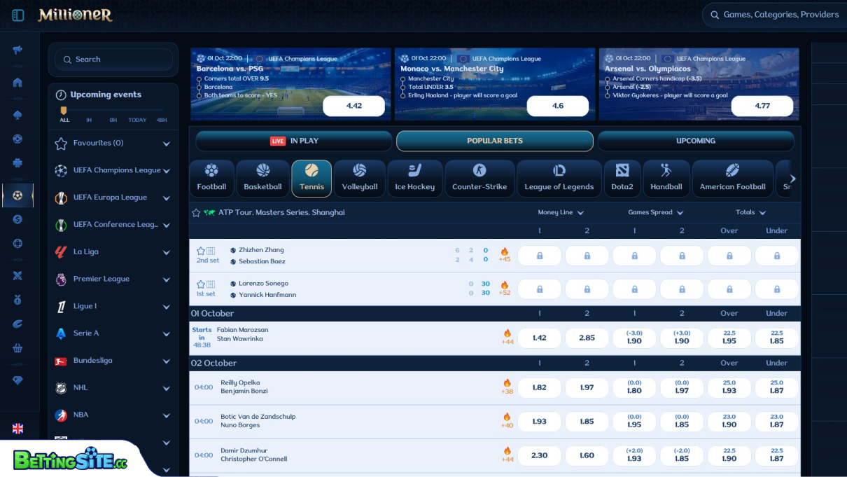 Millioner tennis betting