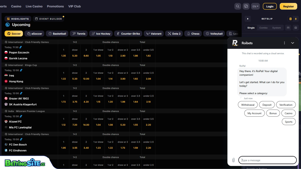 RoiBets customer support