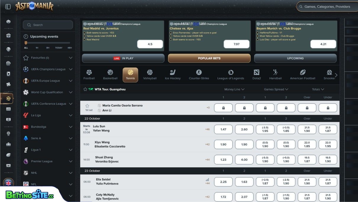 AstroMania tennis betting