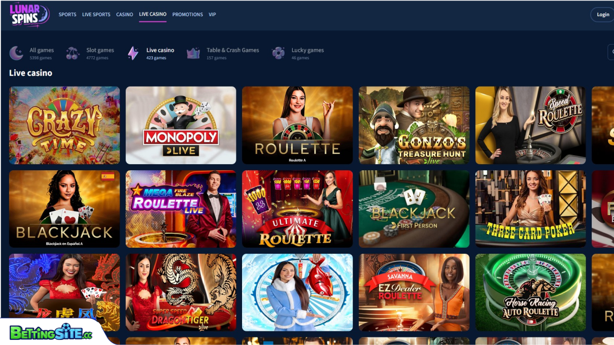 Lunarspins live casino