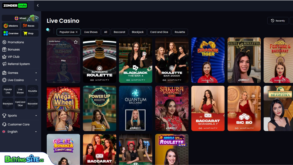 Zondercruks live games