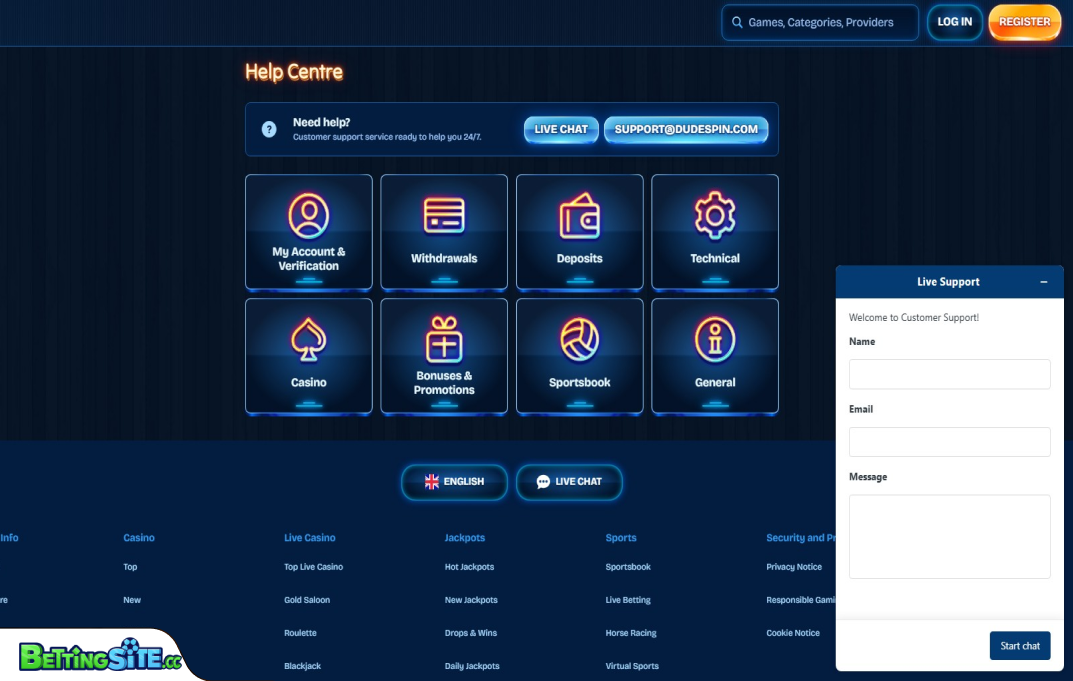 Dudespin customer support