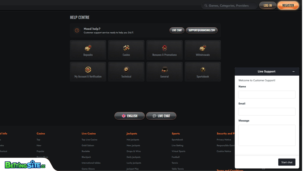 Gransino customer support