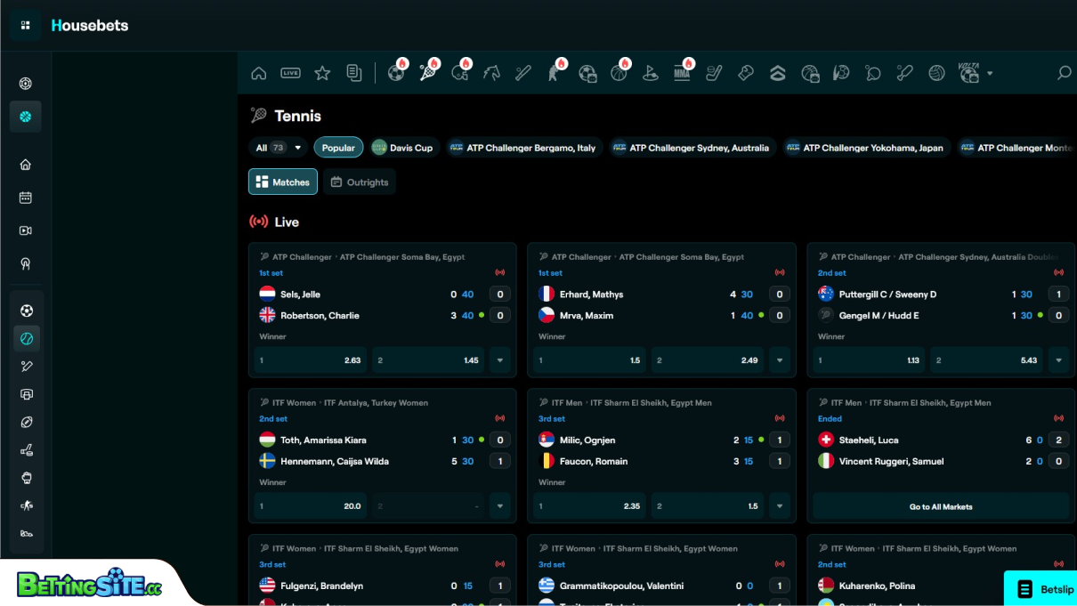 Housebets tennis betting