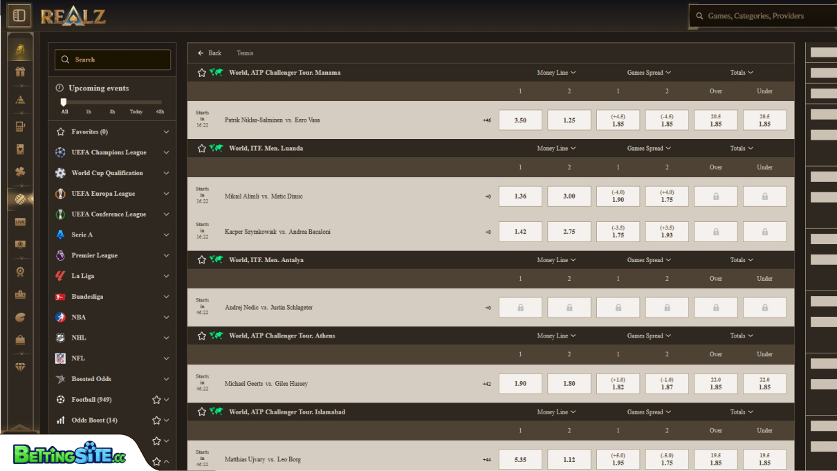 Realz tennis betting