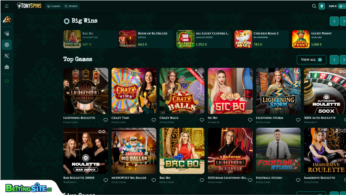 TonySpins live casino