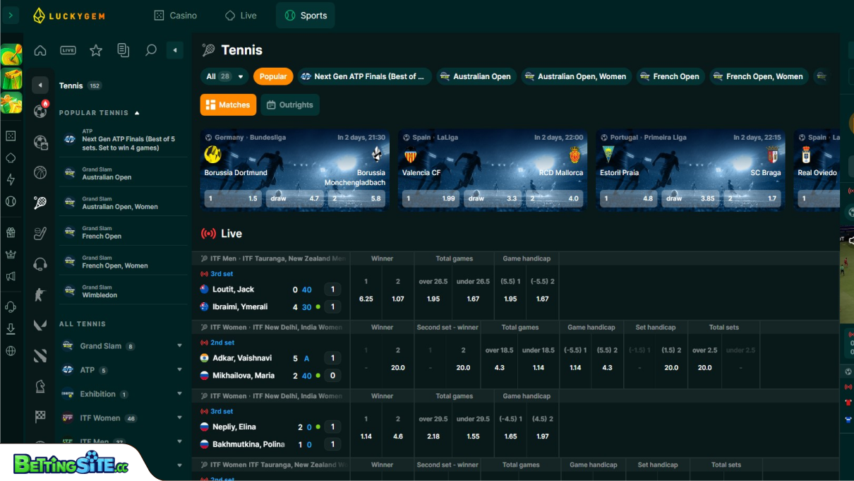 LuckyGem tennis betting