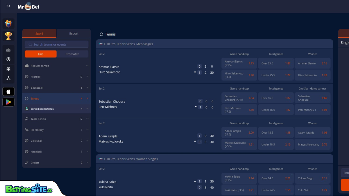 MrBet tennis betting