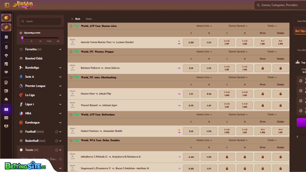 Alawin Tennis betting