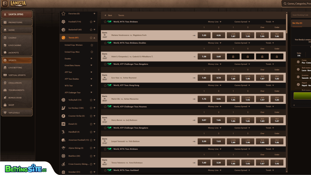 Lanista tennis betting