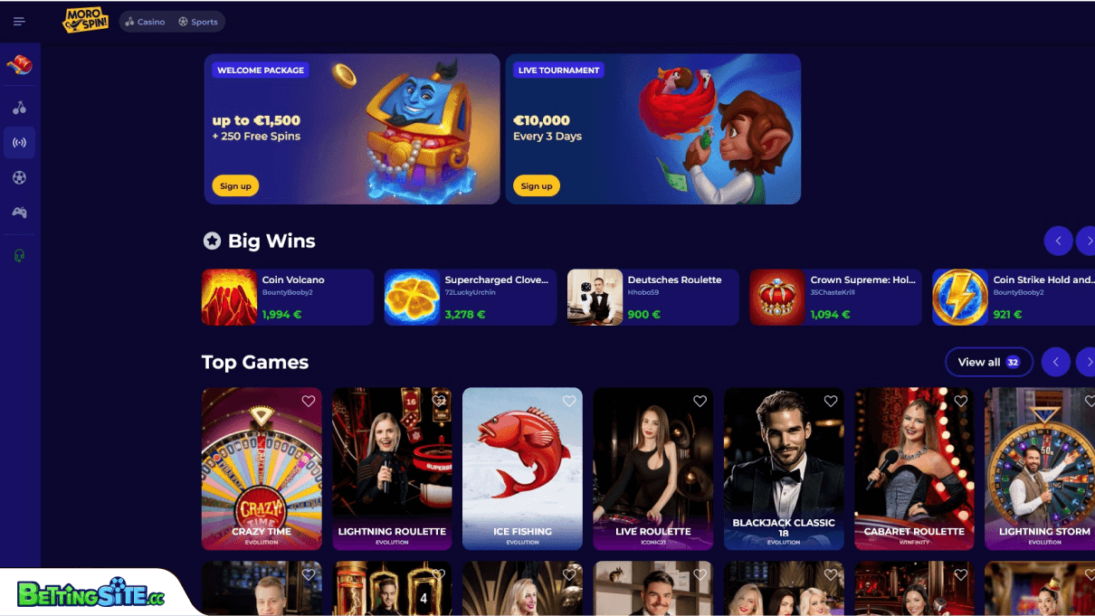 MoroSpin live games